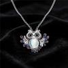 Cute Animal Female Rainbow Zircon Moonstone Owl Pendant Necklace Silver Color Wedding Jewelry For Women