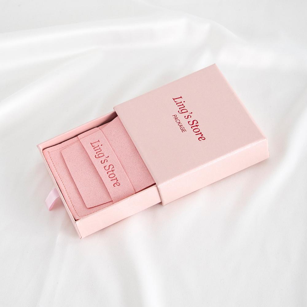 24/50/100Sets Custom Logo 9x9x2.5cm Jewelry Drawer Box 8x8cm Microfiber Strip Bags Can Debossed Logo For Earrings Rings Necklace