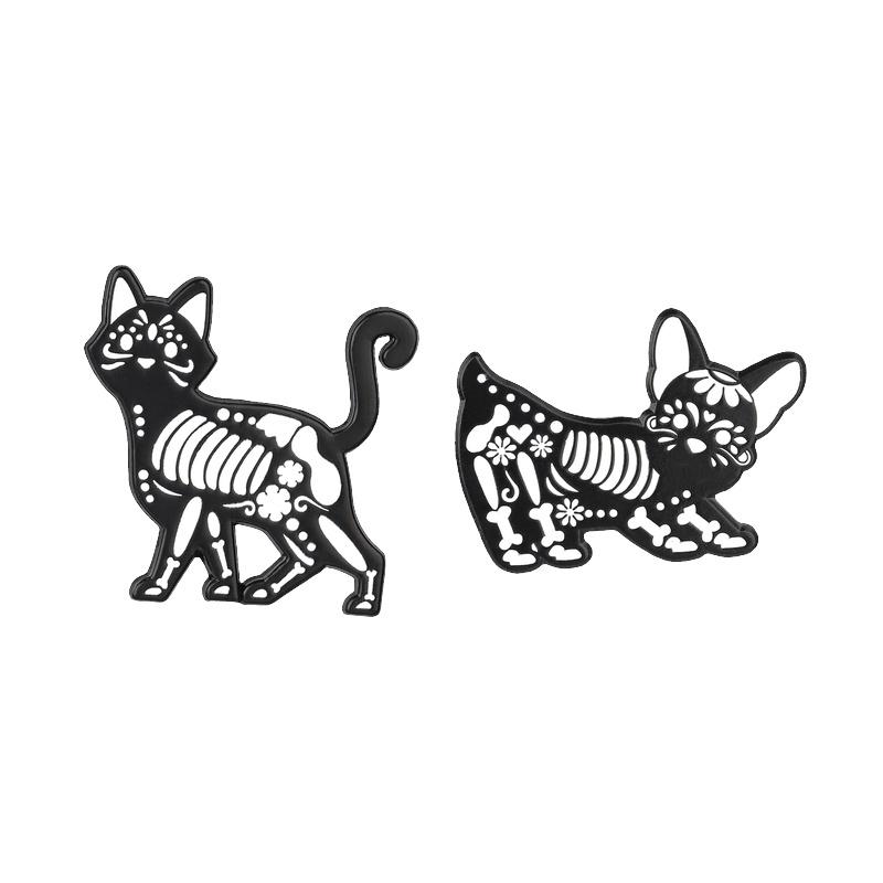 Mexico's Day of the Dead Animal Enamel Pins Gothic Skeleton Cat Chihuahua Halloween Brooches Lapel Badge Friends Jewelry Gifts