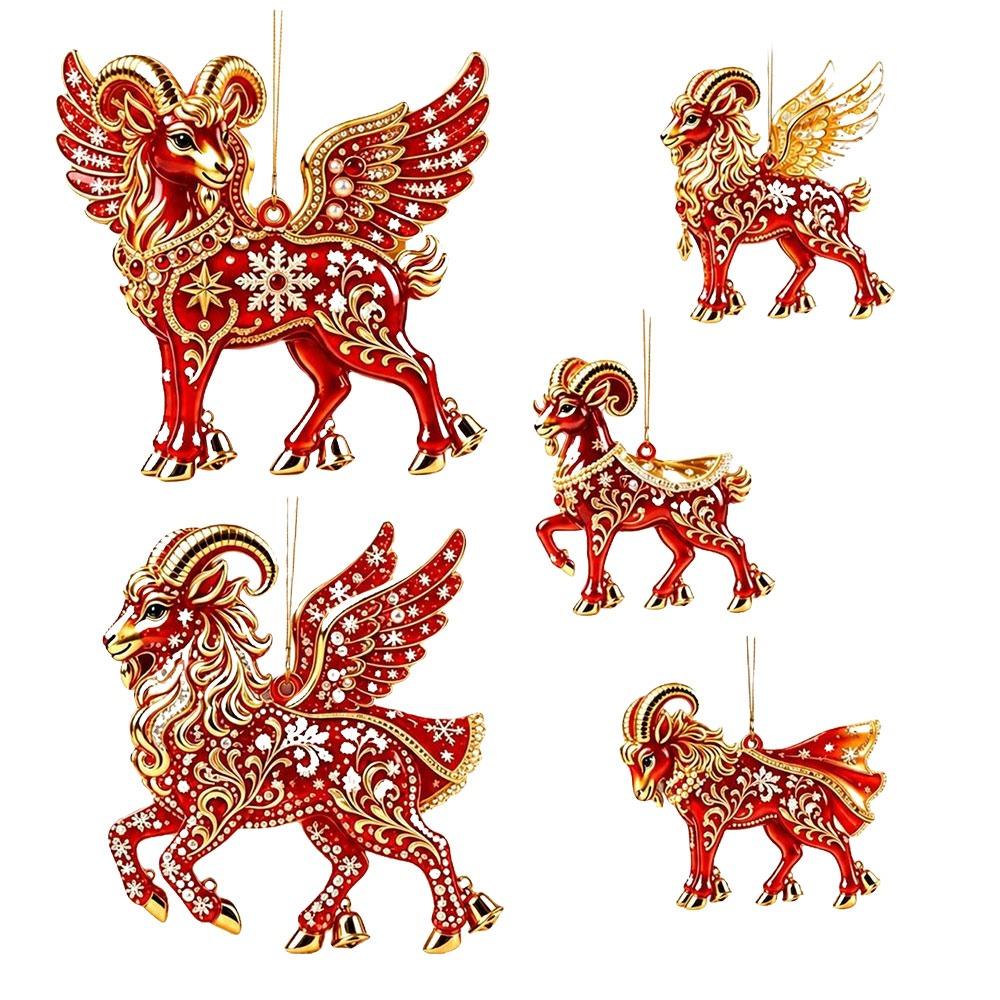 3/4/5PCS 2D Flat Goat Pendant Acrylic Christmas Tree Ornament New Zodiac Goat Souvenir  Bag Charms