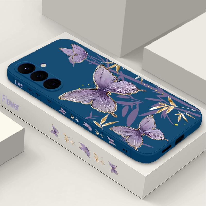 Case For Samsung Galaxy S24 S25 Ultra S23 S22 Ultra S21 S20 FE Butterfly Bamboo Pattern Lanyard Case For Samsung A56 A17 A26 A16 A36 A55 A54 A53 A15