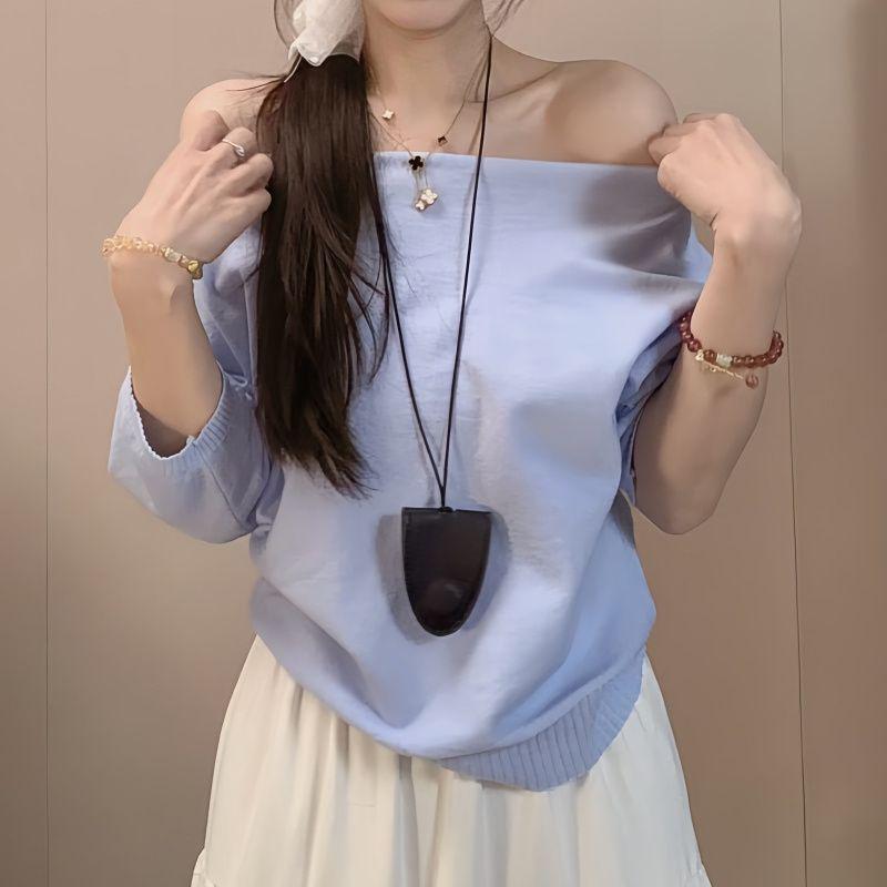 

Женский желтый вязаный топ с открытыми плечами - Весна 2025, Сладкий и пикантный, Шикарный, Стройнящий, Короткий, Рукав пять четвертей Small