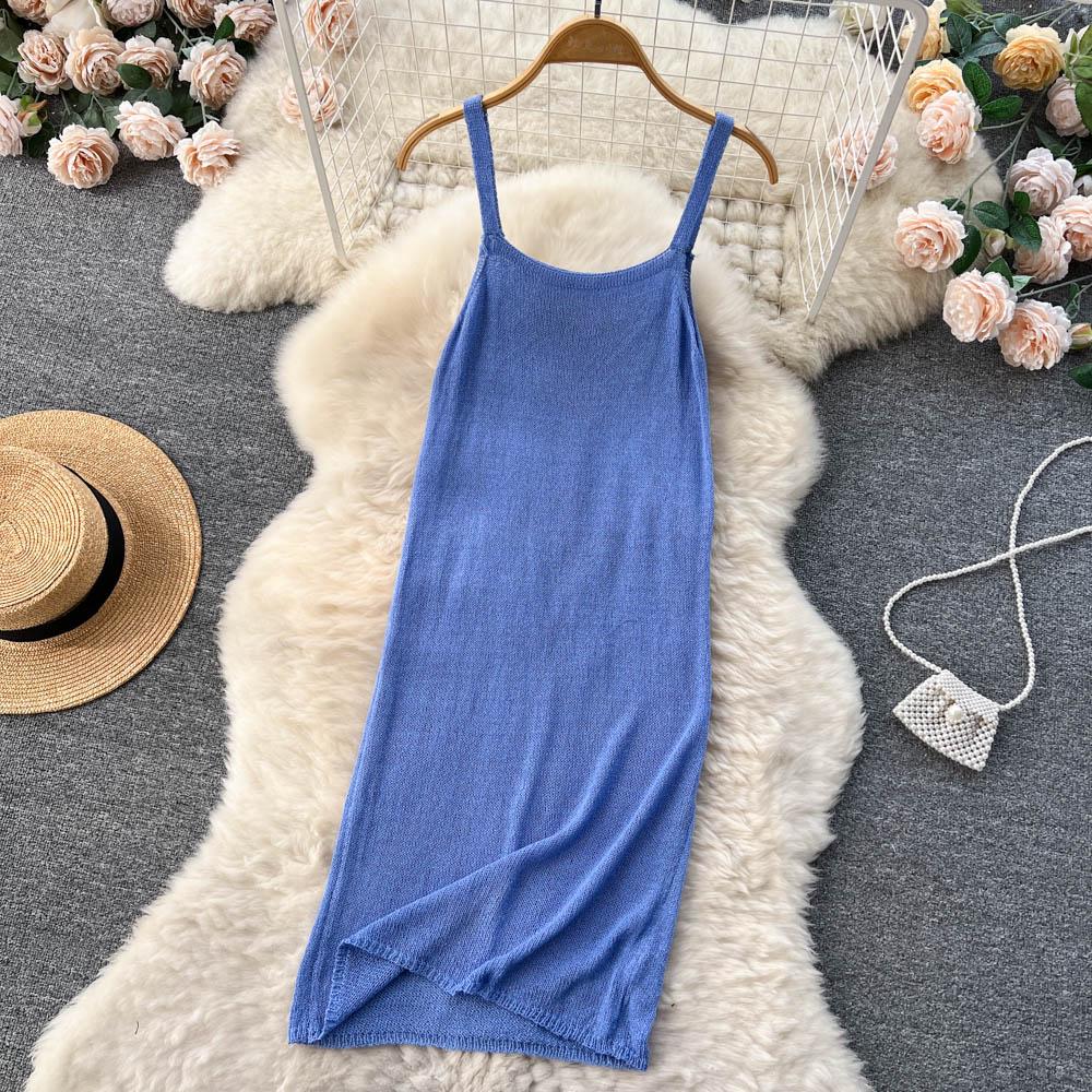High Quality Women Chic Hollow Out Knitted Sweater Dress Summer Elegant Short Sleev Midi Bodycon Mermaid Dresses