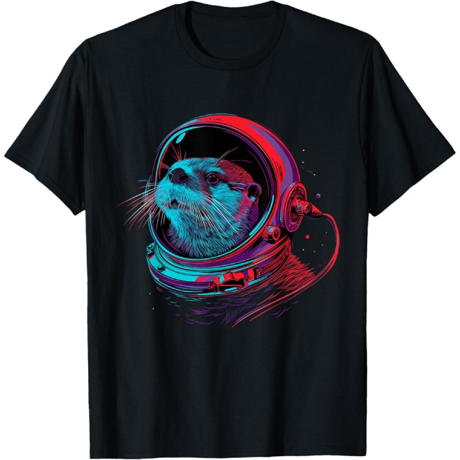 Выдра Космонавт Забавная Животное Морская Выдра Космос Футболка S