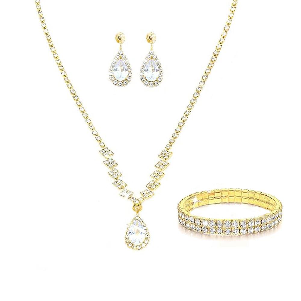 Bridal Party Jewelry Set With Zircon Water Drop Necklace Earrings And Bracelet For Weddings