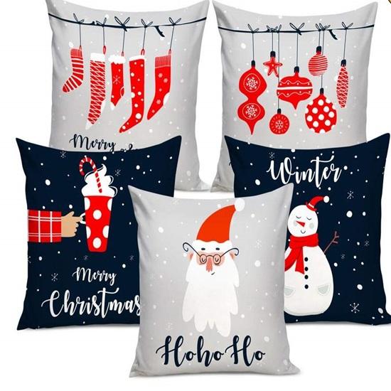 Cushion Cover for Sofa Home Office Pack of 5 Square Printed Cushion Covers 30.48 Cm Xmas