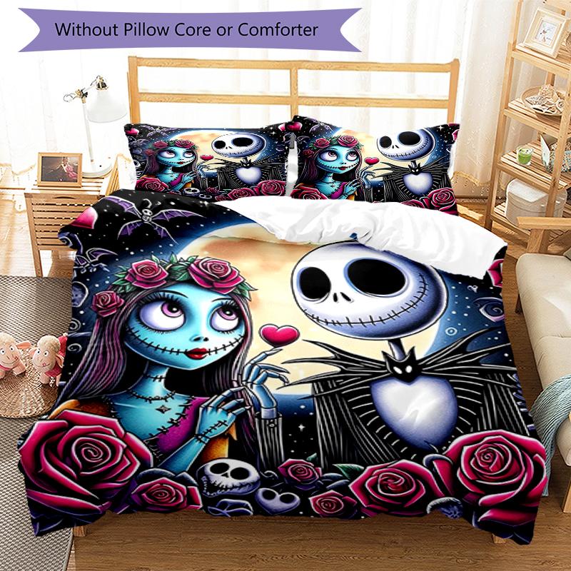 3pcs The Nightmare Before Christmas Bedding Set Duvet Cover Closure Includes 1 Duvet Cover & 2 Pillowcases, Soft and Comfortable for All Seasons.
