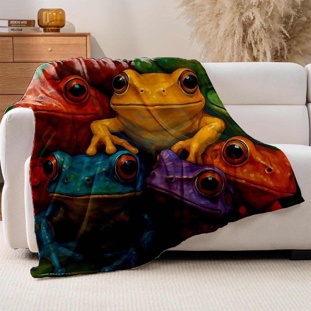 1 Stück Lebendige Froschdruck Flanelldecke - Weich, Warm und Gemütlich für Alle Jahreszeiten | Maschinenwaschbar | Ideal für Zuhause, Büro, Reise