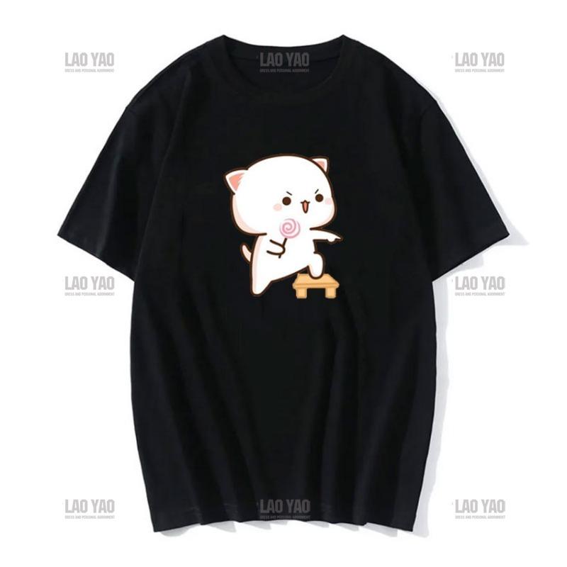 Lovely Peaches and Ash Ash T Shirt Szary Przyznaj się do błędu T-shirt Super słodki brzoskwiniowy kot kreskówka para nadruk T-shirt Unisex Unisex Topy Unisex