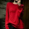 Red Heart Women's 100% Wool Heavy Cable Knit Round Neck Sweater - Thick and Loose, New Year Red, Autumn/Winter.