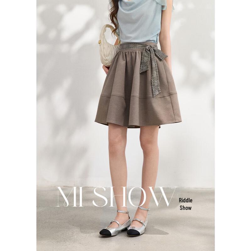 Women s Tie-Waist Pleated A-Line Midi Skirt L