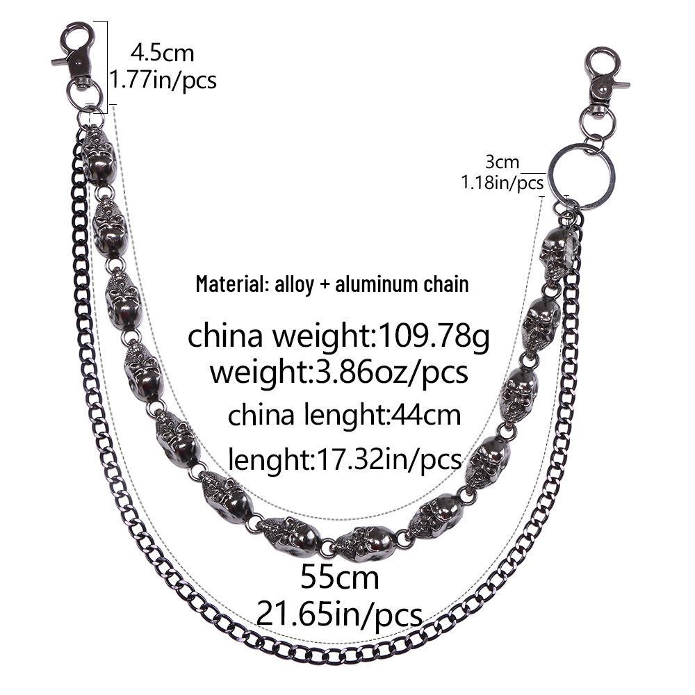 Europeisk & Amerikansk Hip Hop Dubbellager Skalle Jeanskedja - Mångsidigt Modeaccessoar