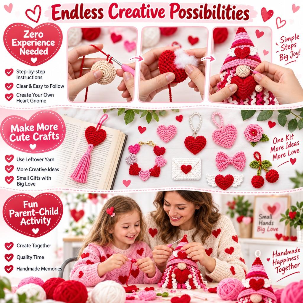 3D Holiday Crochet Kit Crochet Set Handheld Heart Gnome
