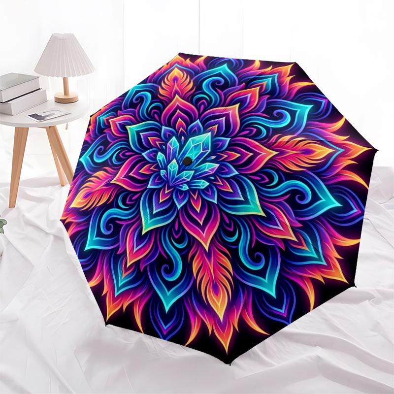 1pc Mandala, Abstract Art, Neon Colors Umbrella with Plastic Handle,Compact & Stylish,Suitable for All Seasons YS331042