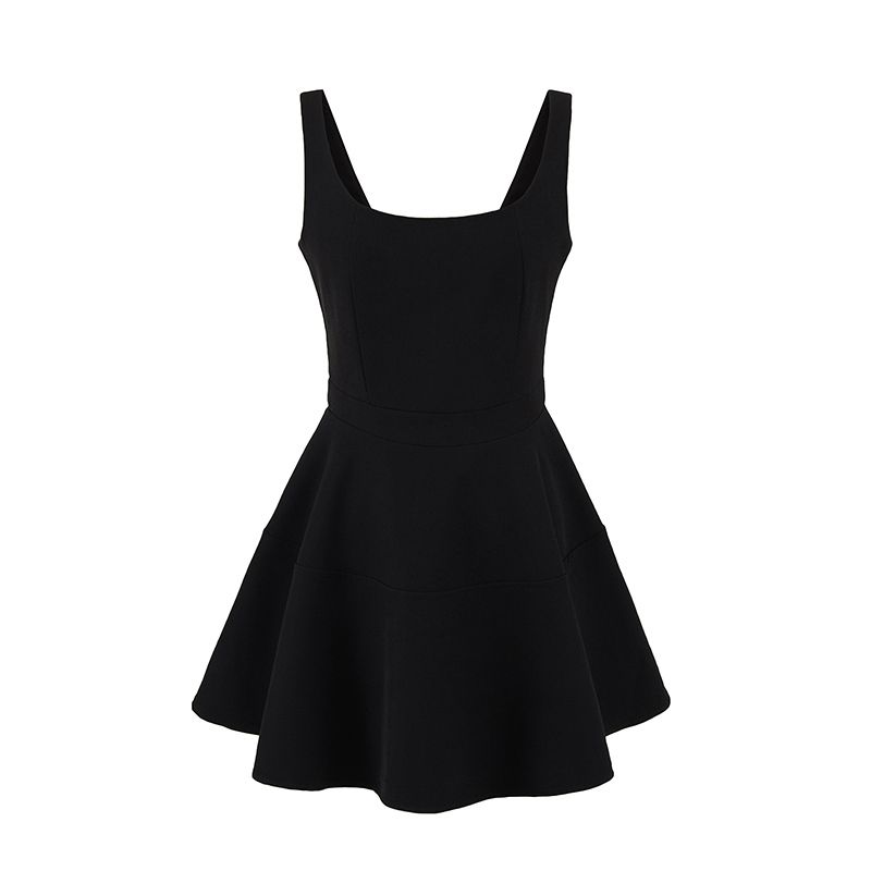 Adeirlina North American Girl French Style High-Grade Square Collar A- Line Skirt Waist Hugging Slimming Short Sling Dress