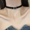 Retro Y2k Hot Girl Butterfly Heart Cross Flower Black Leather Belt Buckle Collar Necklace for Women Personality Punk Jewelry