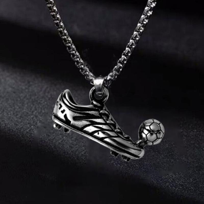 Football Shoe Pendant Necklace Boys Vintage Silver Color Hip Hop Punk Sports Style Stainless Steel Chain Fashion Man Jewelry