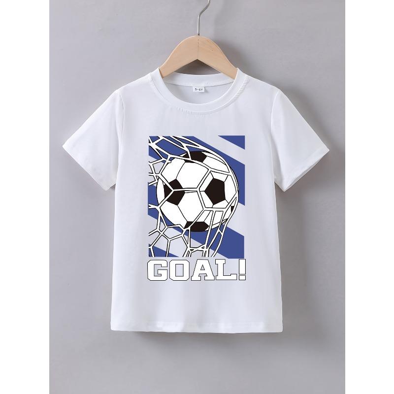 European sizes Boys Summer Short Sleeve Soccer Goal Print T-Shirt 110 белый