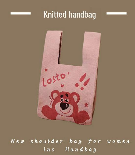 Japanese Knitted Handheld Wristlet Handbag for Stroller Pushing and Commuting