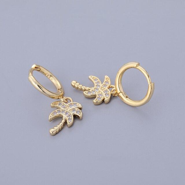 925 Sterling Silver Pave Zircon Coconut Tree Hoop Earrings Female Golden  Selling Korean Jewelry