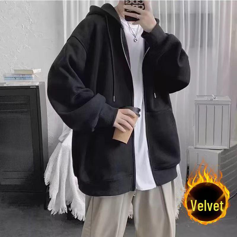 

Мужская толстовка с капюшоном на молнии большого размера с флисовой подкладкой для осени и зимы 5XL (92.5-100 kg)