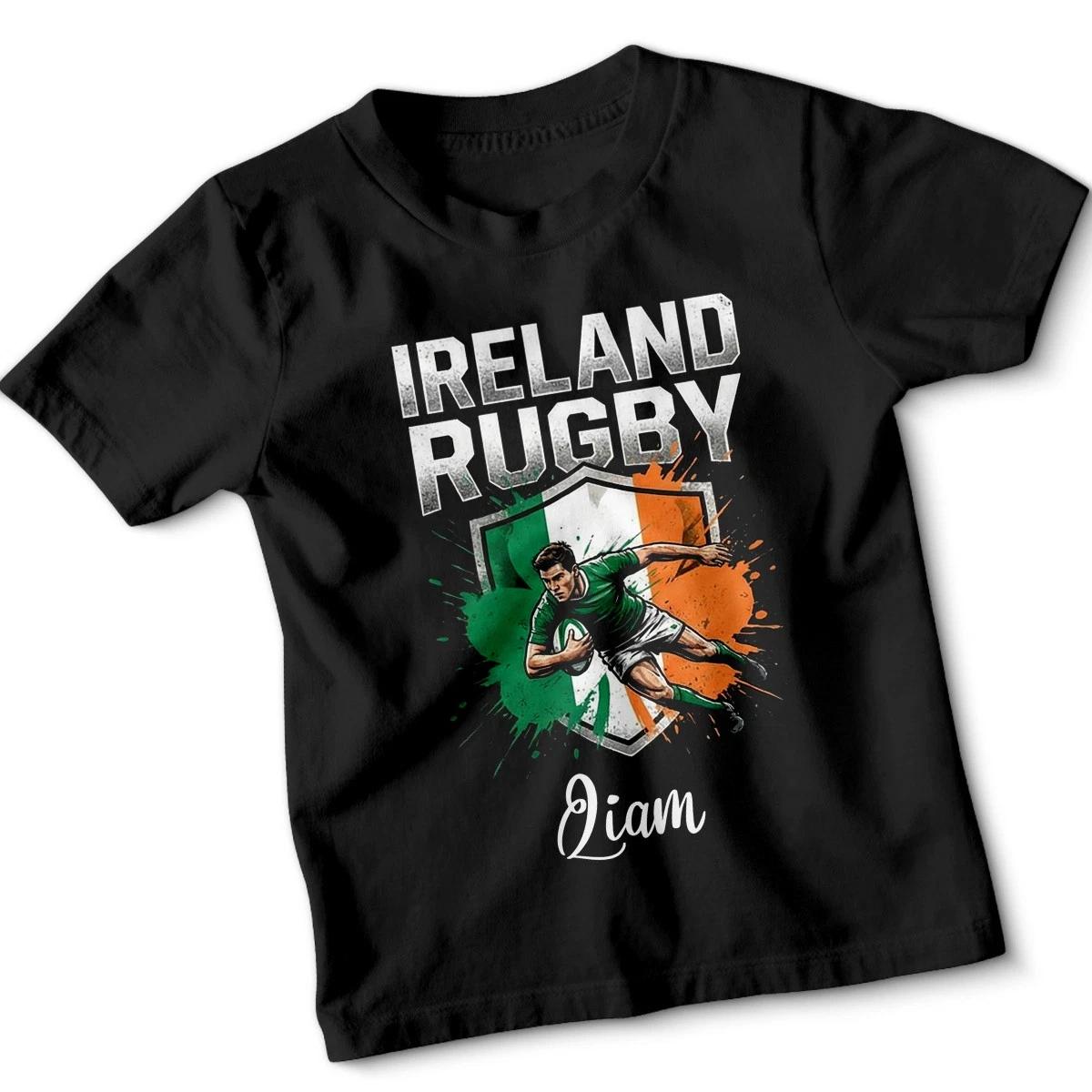 Kids Personalized Ireland Rugby Tshirt Supporters 6 Nations Boy Girl Gift Tee 150