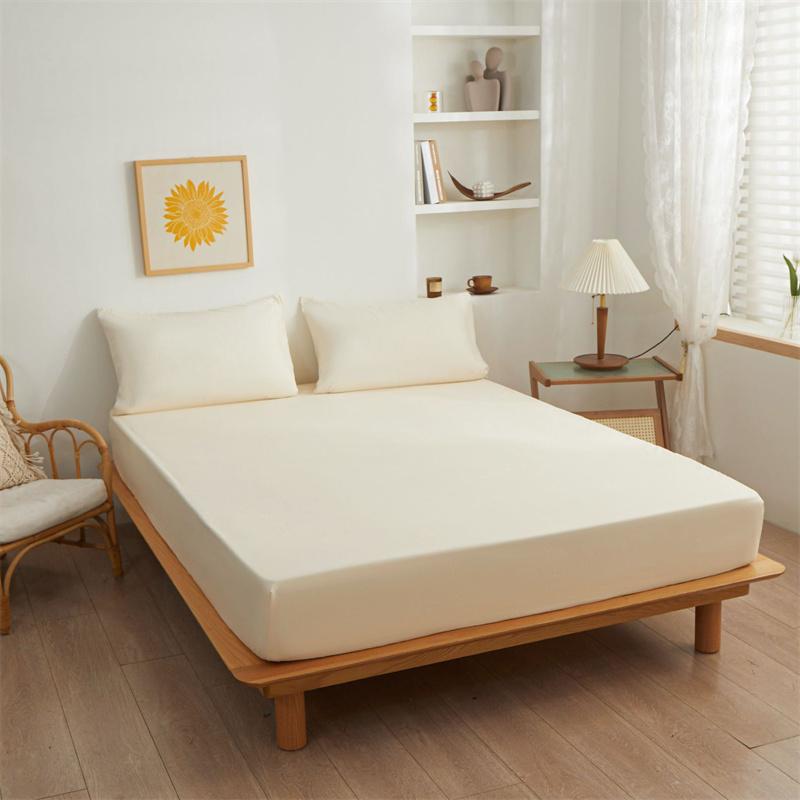 3PCS Bedding Set Fitted Bed Sheet With Elastic Band Solid Color Mattress Covers Protector For Single Double King Beds Single Double King Queen Beds