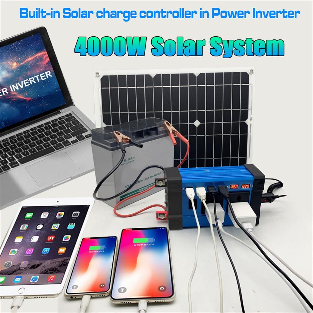 4000W Solar Panel Transformer  Modified Sine Wave Solar Power Inverters+18W Car Adapter Charging Converter DC 12V To AC 110V/220V