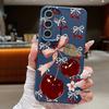 Cartoon Cherry Fruits Case For Samsung S26 Ultra S25 A18 S24 S23 S22 S21 FE A15 A16 A17 A35 A36 A37 A54 A55 A56 A57 Leather Texture Silicone Cover