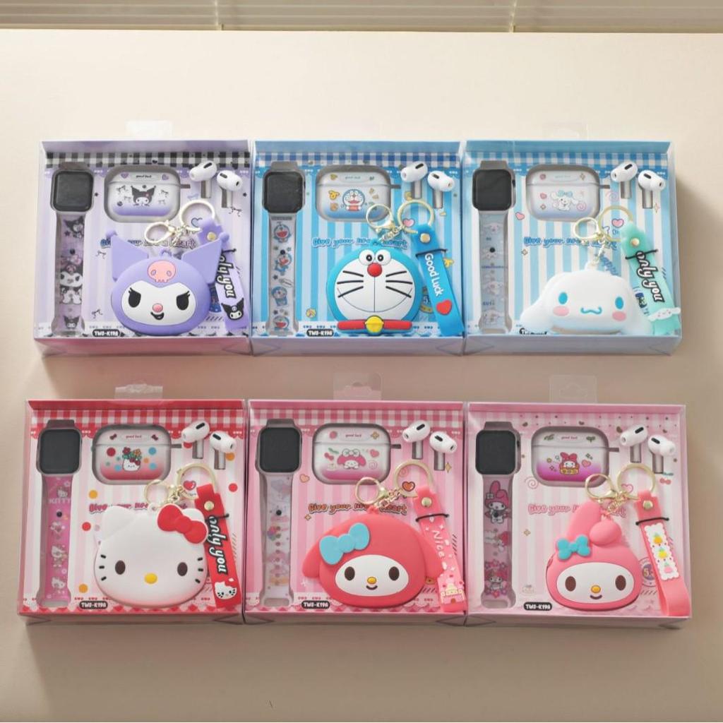 Kreskówkowe Silikonowe Etui Ochronne z Portmonetką na Monetę na Zamek Błyskawiczny, Wykwintny Zegarek LED i Bezprzewodowe Słuchawki Bluetooth TWS