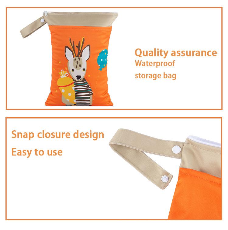 Cross-border Cartoon Print Hanging Baby Storage Bag, Reusable Diaper Bag with Wet/Dry Separation, Double-layer.
