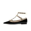 VT Rivet Pointed Toe Lace-Up Flats: 2025 Spring Patent Leather Studded Shoes for Women