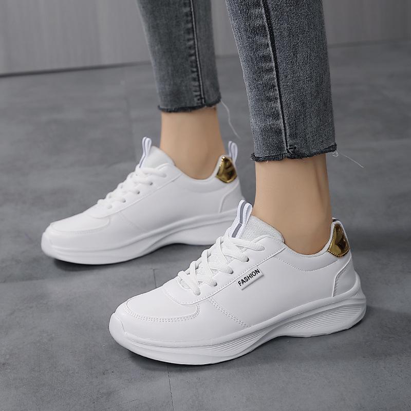 

Women s Thick-Soled Height-Increasing Sports Shoes, Black Leather, Waterproof, Air Cushion Sole, Casual Running Sneakers 38 платиновый