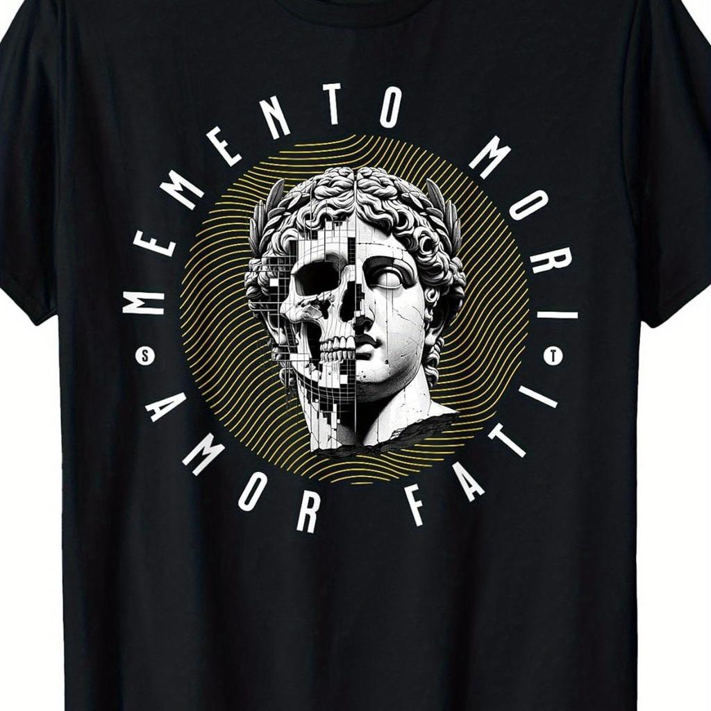 Unisexs MeUnisexto Mori Amor Fati Stoic Tshirt Latin Introduction and Greek Pattern SkullMedusa Printed Casual Tshirt