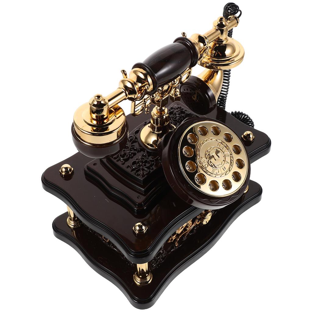 Retro Telephone Music Box Vintage Dial Desk Ornament Handmade ABS Decorative Landline Phone for Desktop Shelf Entrance Hall