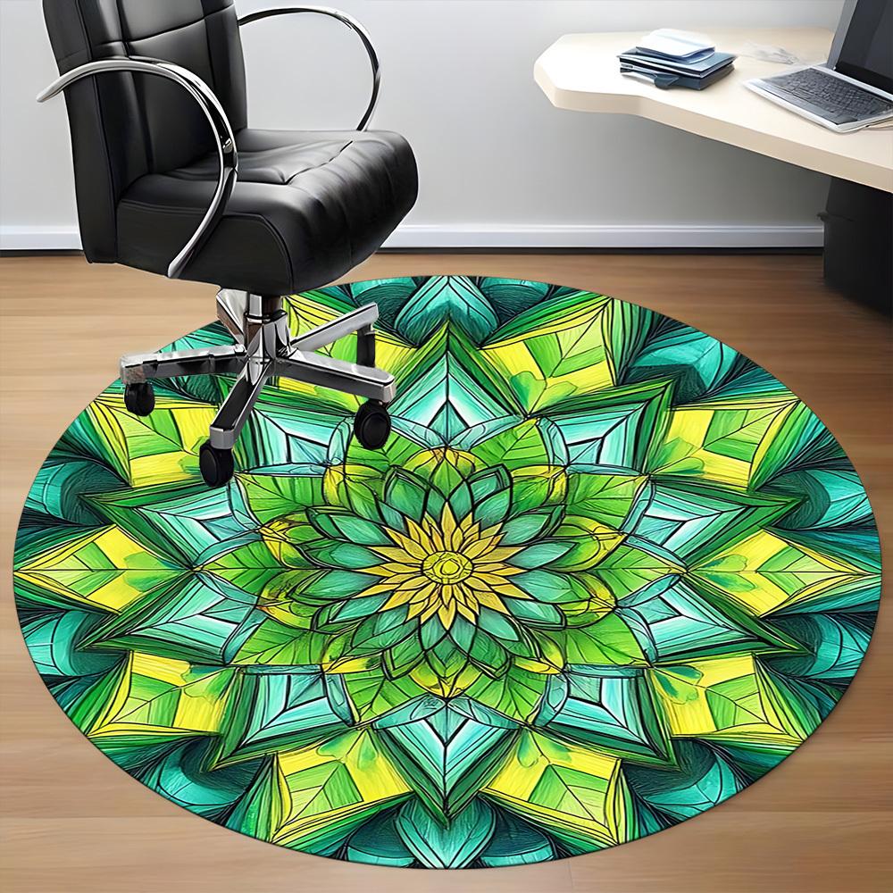 1PC Green Mandala Pattern Office Round Rug, Non slip, Soft and Durable Office Rug for Interior Decoration, Perfect for Office