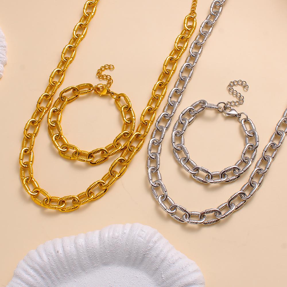 YueShi Punk Style Thick Chain Ring & Necklace Bracelet Set