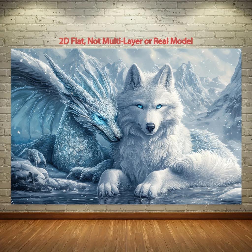 Nordische Mythologie Eis Ebene Weißer Wolf Eisdrache Wandteppich Schlafzimmer Wohnzimmer Wanddekoration Moderner Minimalistischer Stil