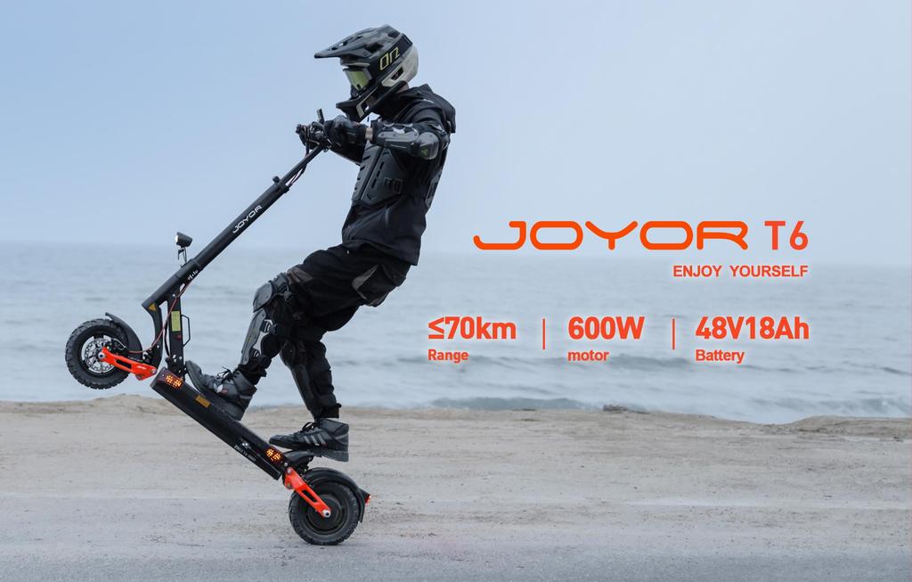 JOYOR T6 48V 18Ah Foldable Electric Scooter, 600W Motor, 70km Range, 25km/h, Off-Road Tires, Hydraulic Suspension for Adults Commuting