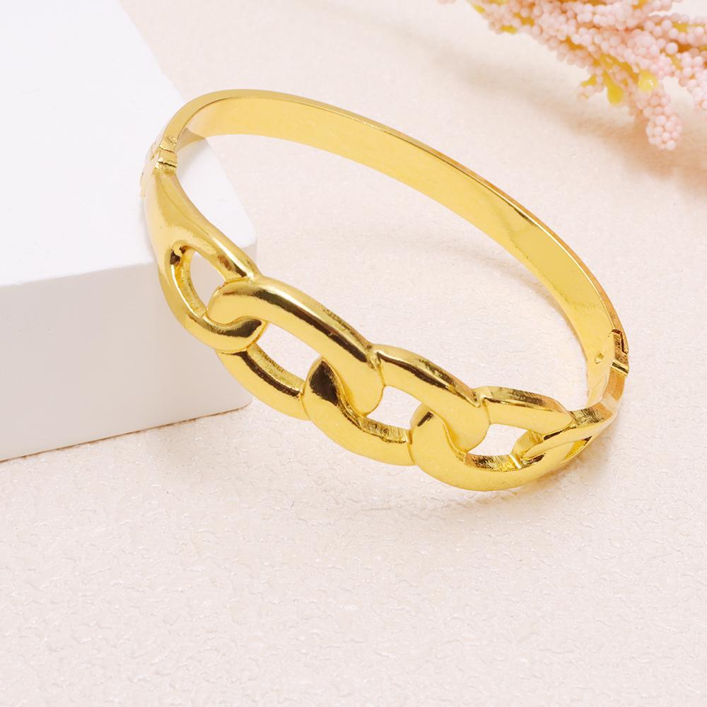 Elegant Gold-Plated Stainless Steel Bangle Openwork Chain Honeycomb Design Luxury Women's Fashion Bracelet