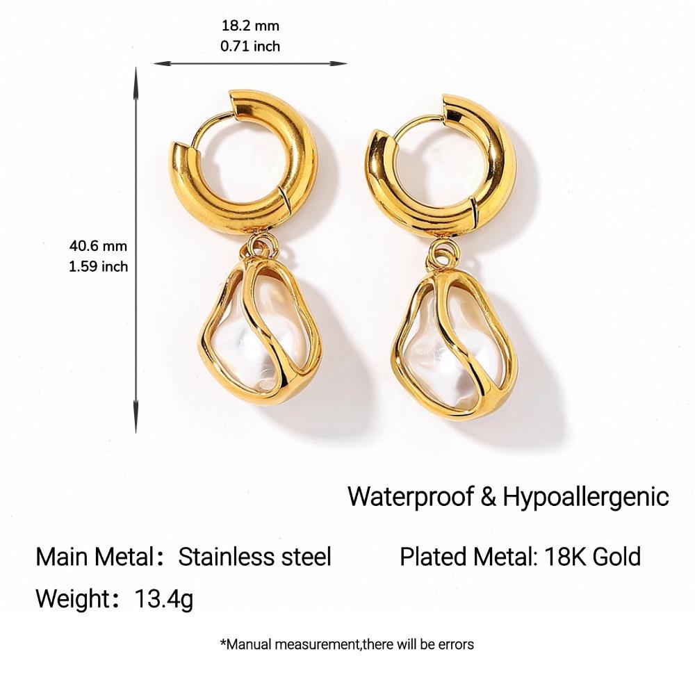 Ying Tai 18K Gold Titanium & Stainless Steel Pearl Stud Earrings for Women - Highly Polished, Non-fading European American Style