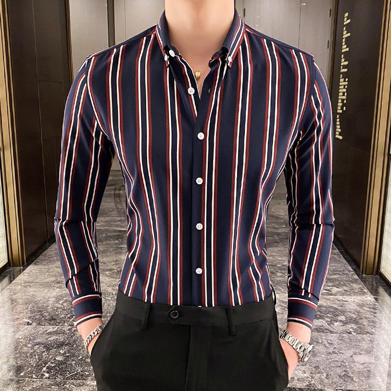 Neu Langarm Gestreiften Shirts Für Männer Business Casual Formale Bluse