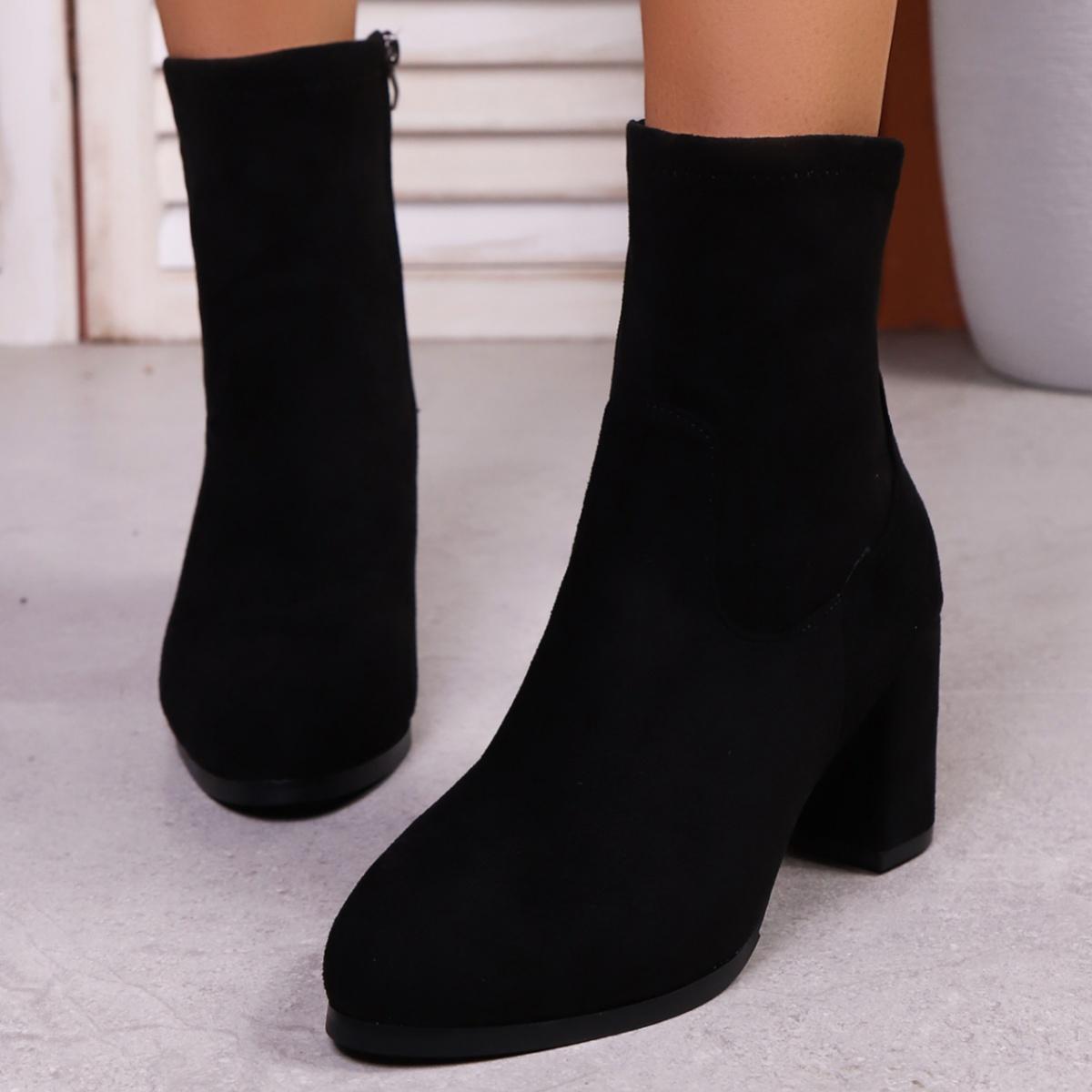 

Winter Round Head Suede Side Zipper Sexy Square Heel Work Boots Fashionable New Elegant Non-slip Casual Knight Boots for Women 34EU/CN35 чёрный