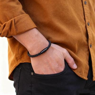 Simple Style Mens Bracelet Black Magnetic Buckle Paracord Braslet Bangle Ethnic Nautical Rope Braclet Leisure Pulseira Joias