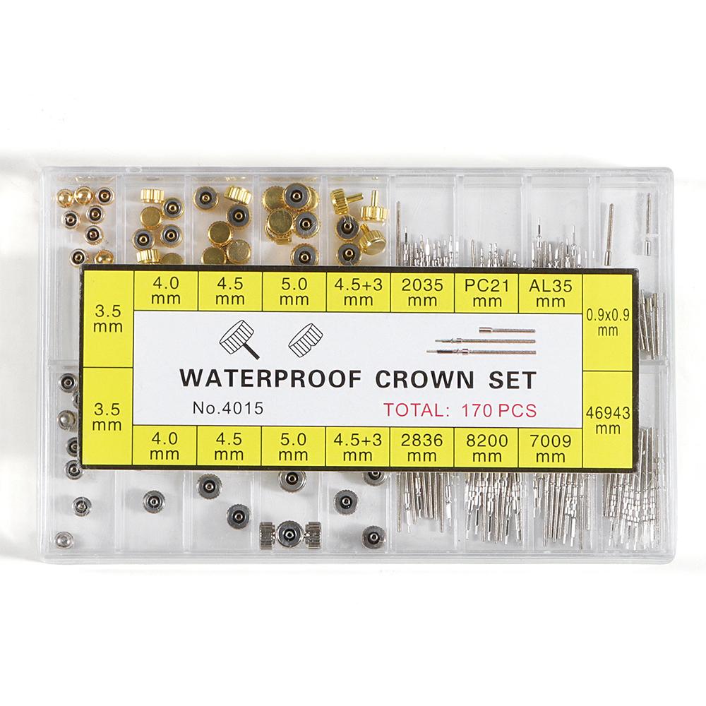 

170pcs Stainless Steel Watch Crown 3.5mm 4mm 5mm Adjustable Timepiece Crown Tube Watch Replacement Modification Parts with Box