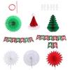 Christmas Door Hanging Paper Fan Banner Xmas Tree Honeycomb Door Wall Decor