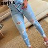 Frühlings- und Herbst-High-Waist-Schlankheits-Denim-Hose Damen-Ripped-Fuß-Hose