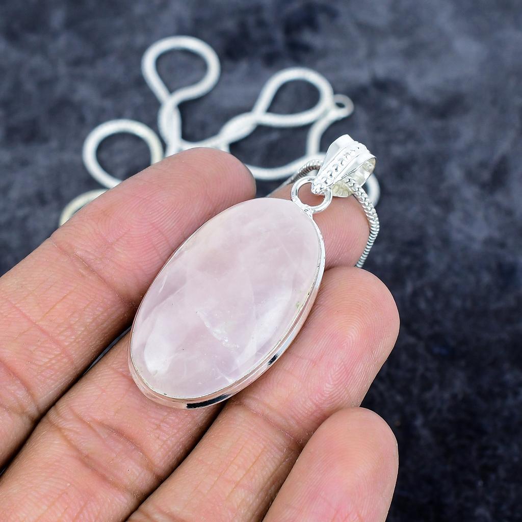 Rose Quartz Gemstone Handmade 925 Sterling Silver Jewelry Pendant 2.01" M-2965