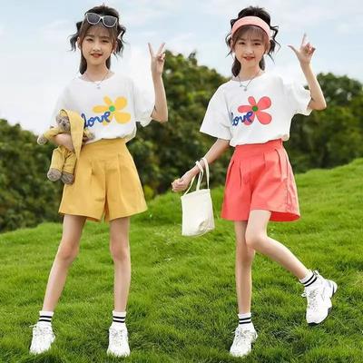 Summer Girls' Set, Children's Short Sleeved Shorts, Mid Size Children's Sports Two-piece Set, Girls' Fashion