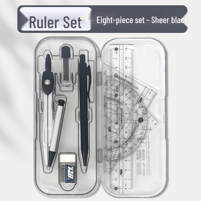 9-Piece Geometry Set for School: Compass, Protractor, Ruler, Square, and More